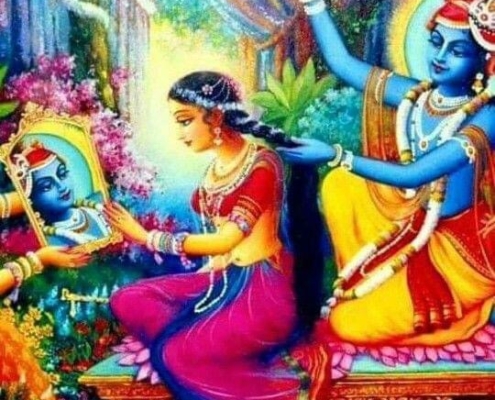 Krishna Decorates Radha’s Hair